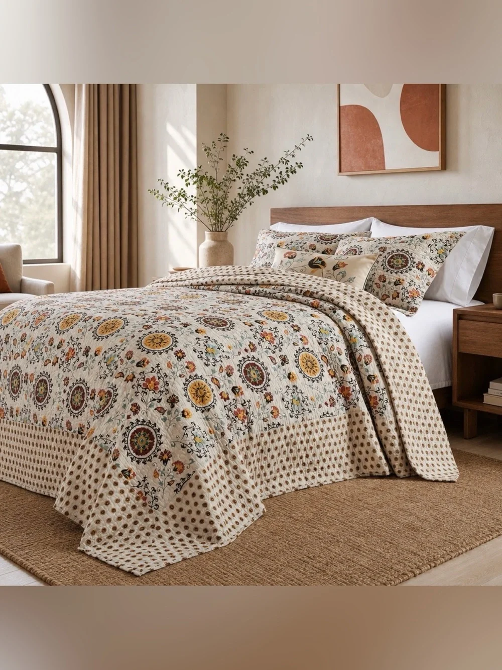 NEW Anthropologie Multicolor Retro Boho Quilt Bedspread Bedding & Sham Set
